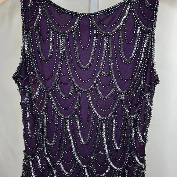Pisarro Nights Size 8 Beaded Sequinned Wine Sheath Dress Gown Party Formal Flapp - Picture 3 of 9